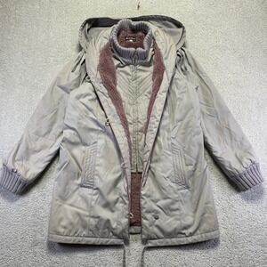 Vintage Mod Maid Womens Jacket Medium Gray Lined Hooded Zip Up Parka Winter Coat